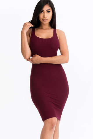 Ribbed Back Slit Bodycon Dress