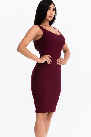 Ribbed Back Slit Bodycon Dress