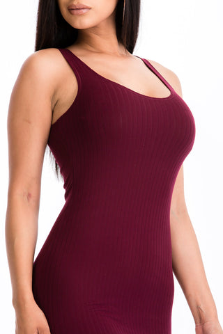 Ribbed Back Slit Bodycon Dress