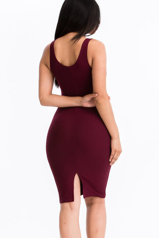 Ribbed Back Slit Bodycon Dress