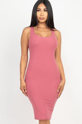 Ribbed Back Slit Bodycon Dress