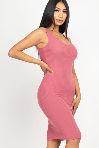 Ribbed Back Slit Bodycon Dress