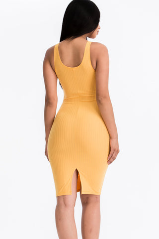 Ribbed Back Slit Bodycon Dress