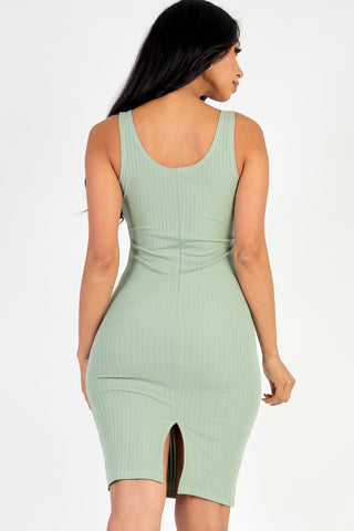 Ribbed Back Slit Bodycon Dress