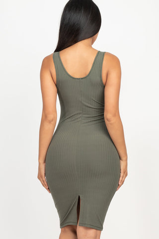 Ribbed Back Slit Bodycon Dress