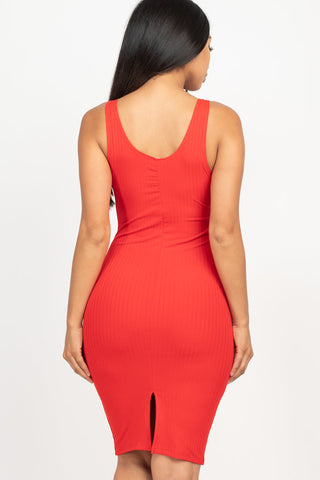 Ribbed Back Slit Bodycon Dress