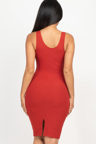 Ribbed Back Slit Bodycon Dress