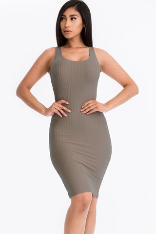 Ribbed Back Slit Bodycon Dress