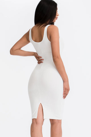 Ribbed Back Slit Bodycon Dress