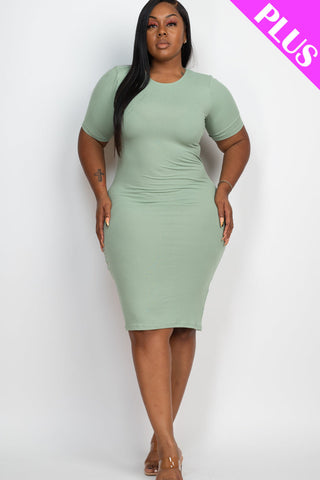 Plus Size Ribbed Short Sleeve Bodycon Midi Dress