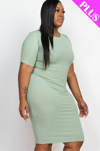 Plus Size Ribbed Short Sleeve Bodycon Midi Dress