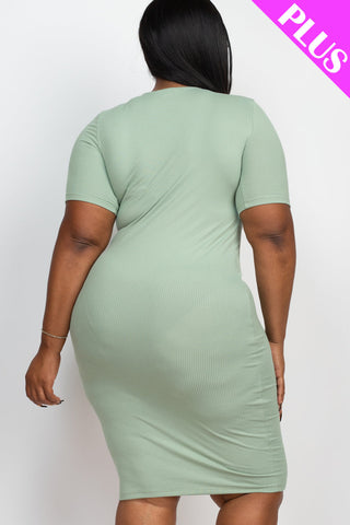 Plus Size Ribbed Short Sleeve Bodycon Midi Dress