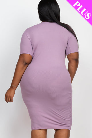 Plus Size Ribbed Short Sleeve Bodycon Midi Dress