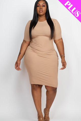 Plus Size Ribbed Short Sleeve Bodycon Midi Dress