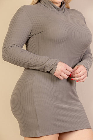 Plus Size Ribbed Long Sleeve Mock neck Mini Bodycon dress