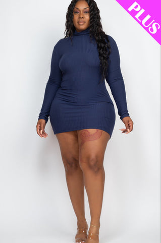 Plus Size Ribbed Long Sleeve Mock neck Mini Bodycon dress