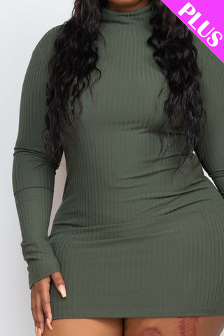 Plus Size Ribbed Long Sleeve Mock neck Mini Bodycon dress