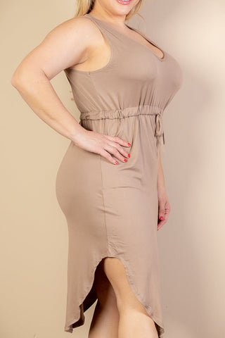 PLUS SIZE DRAWSTRING SLEEVELESS MIDI DRESS