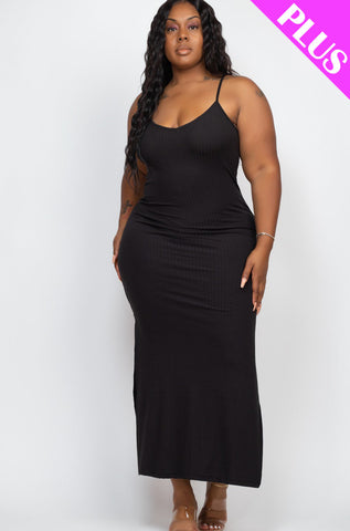 PLUS SIZE Ribbed Side Slit Long Cami Dress