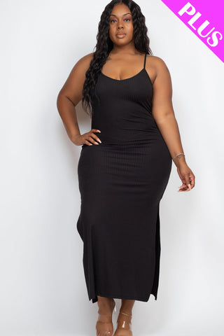 PLUS SIZE Ribbed Side Slit Long Cami Dress