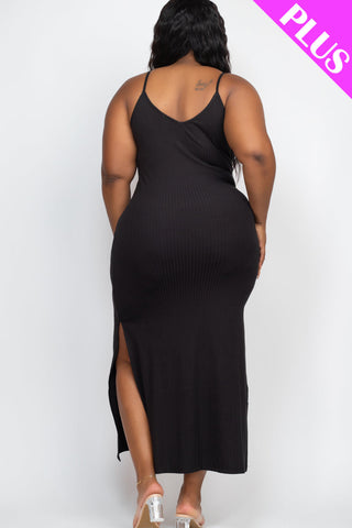 PLUS SIZE Ribbed Side Slit Long Cami Dress