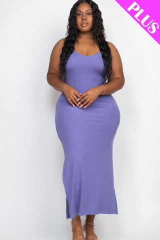 PLUS SIZE Ribbed Side Slit Long Cami Dress