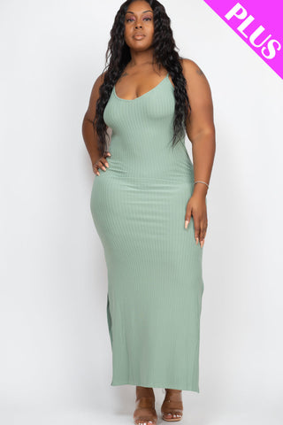 PLUS SIZE Ribbed Side Slit Long Cami Dress