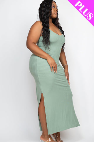 PLUS SIZE Ribbed Side Slit Long Cami Dress