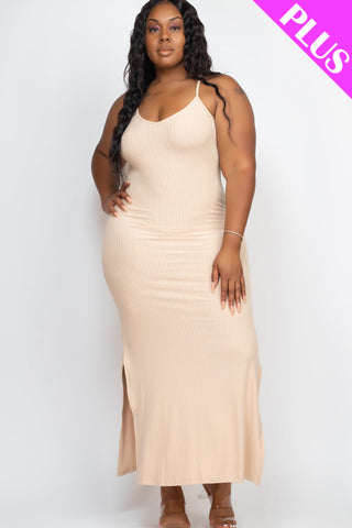 PLUS SIZE Ribbed Side Slit Long Cami Dress