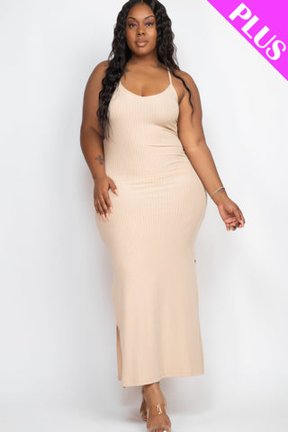 PLUS SIZE Ribbed Side Slit Long Cami Dress