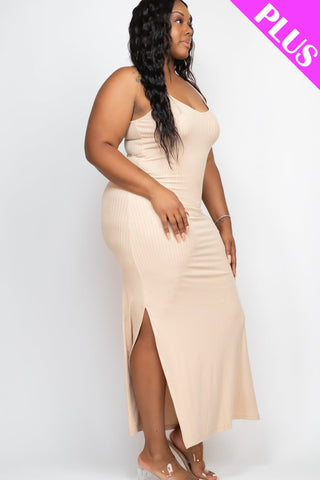 PLUS SIZE Ribbed Side Slit Long Cami Dress