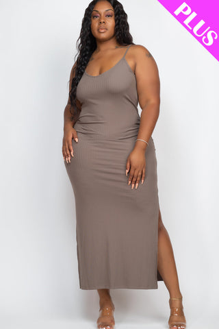 PLUS SIZE Ribbed Side Slit Long Cami Dress