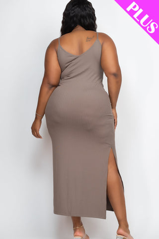 PLUS SIZE Ribbed Side Slit Long Cami Dress