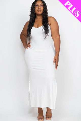 PLUS SIZE Ribbed Side Slit Long Cami Dress