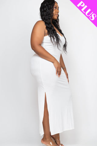 PLUS SIZE Ribbed Side Slit Long Cami Dress