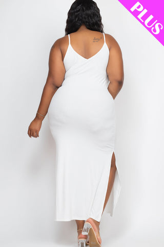 PLUS SIZE Ribbed Side Slit Long Cami Dress