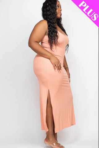 PLUS SIZE Ribbed Side Slit Long Cami Dress