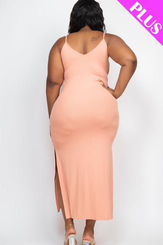 PLUS SIZE Ribbed Side Slit Long Cami Dress