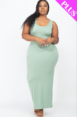 Plus Size Solid Basic Maxi Dress