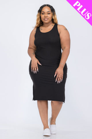 Plus Size Ribbed Side Slit Tank Dress