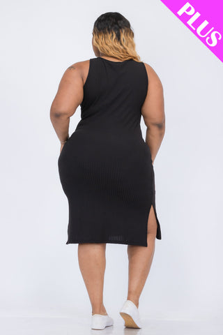 Plus Size Ribbed Side Slit Tank Dress