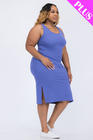 Plus Size Ribbed Side Slit Tank Dress