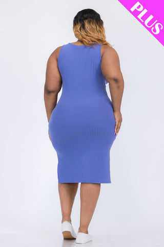 Plus Size Ribbed Side Slit Tank Dress