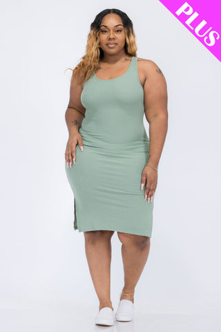 Plus Size Ribbed Side Slit Tank Dress