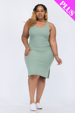 Plus Size Ribbed Side Slit Tank Dress