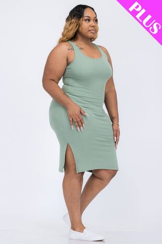 Plus Size Ribbed Side Slit Tank Dress