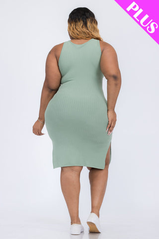 Plus Size Ribbed Side Slit Tank Dress