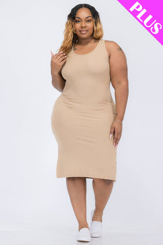 Plus Size Ribbed Side Slit Tank Dress