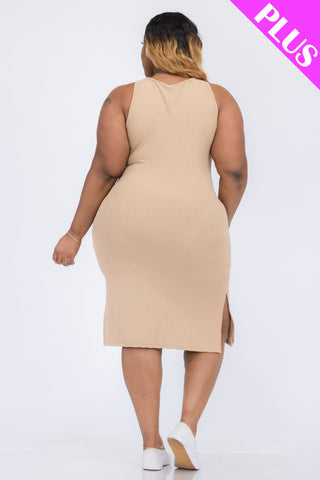 Plus Size Ribbed Side Slit Tank Dress