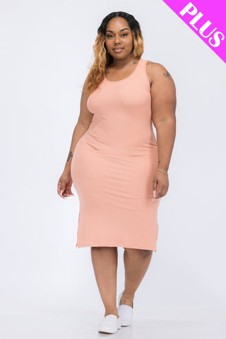 Plus Size Ribbed Side Slit Tank Dress